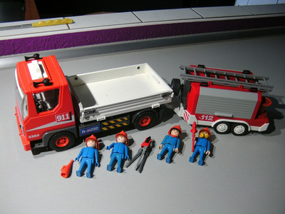 LOT FIGURINE POMPIER Playmobil Personnage Camion De Pompier Avec