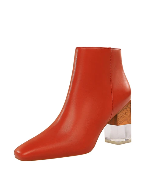 Bottines Bottes Femme Talon 8 CM Rouge Cuir Synthetique Élégant Confortable 8961