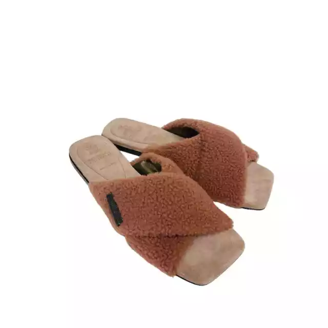 BRUNELLO CUCINELLI $995 Pink Suede Neutral Monili Shearling Slides Flats Size 38 3