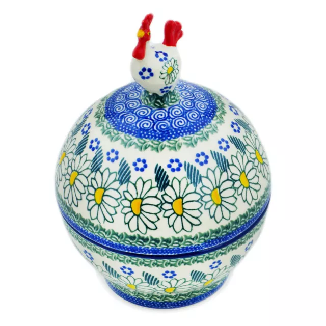 Polish Pottery Hen Shaped Jar 7" Ceramika Artystyczna Crazy Daisy