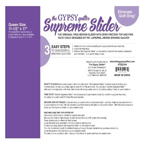 The Gypsy Quilter Supreme Slider Queen Size Free Motion Slider
