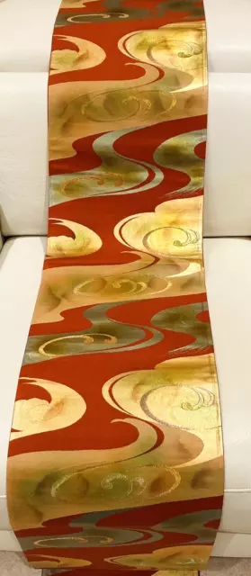 Vintage Japanese Burnt Orange/Gold Silk 'Whirlpools’ Fukuro-Obi For Kimono