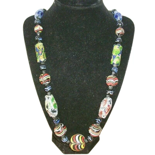 Ancient Balkh Afghanistan Mosaic Glass Gabri Mix Beads Necklace 22" A85