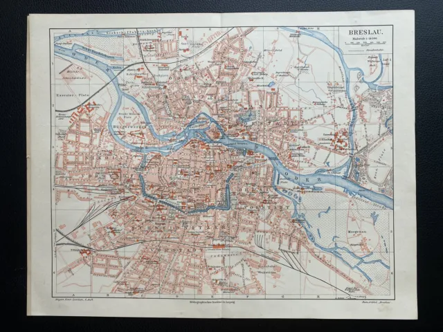 antiker historischer Stadtplan Breslau + Strassenverzeichnis um 1905