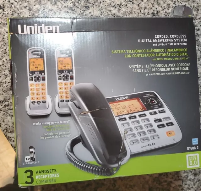 Uniden D1688-2 Expandable Cordless Phone DECT 6.0 1, 3 Handset NEW OPEN BOX