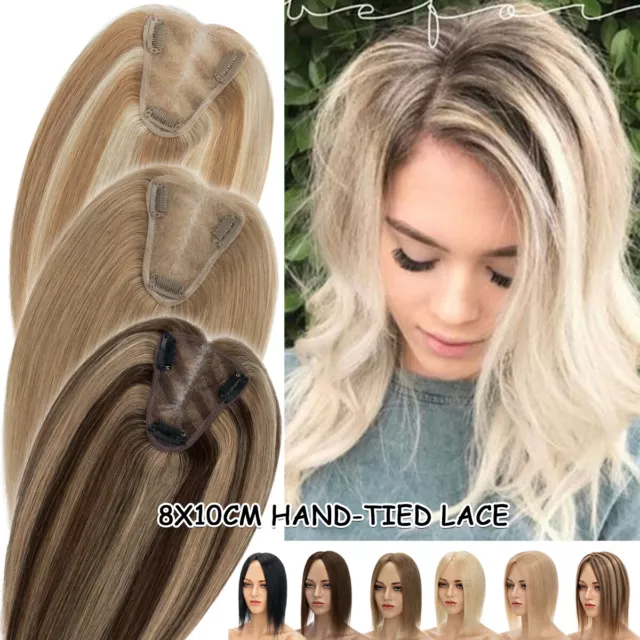 Clip In Women Topper Hairpiece 100% Remy Human Hair Top Toupee Wiglets Hand Lace