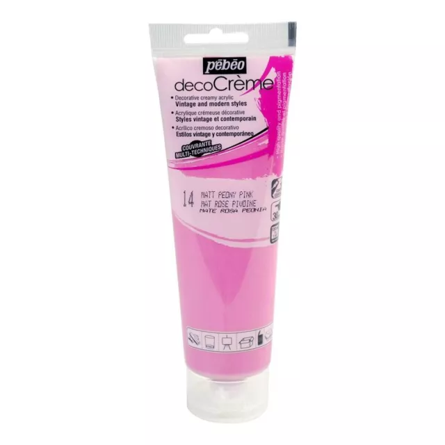 Pebeo Deco Creme Kreide Oberfläche Acrylfarbe für Möbel Dekor, 120ml - 14 PINK