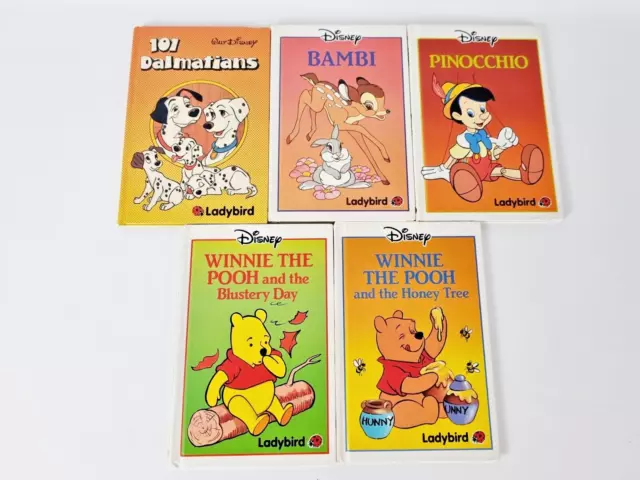 5 Vintage Hardback Walt Disney Books Bambi Pinocchio Winnie the Pooh 101 Dalm GC