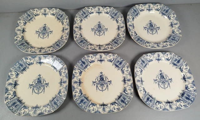 Faience Porcelaine Cristaux E Bourgeois Prix GIEN LOT 6 ASSIETTES E.Bourgeois Faience CARREES modèle LOUIS XIV