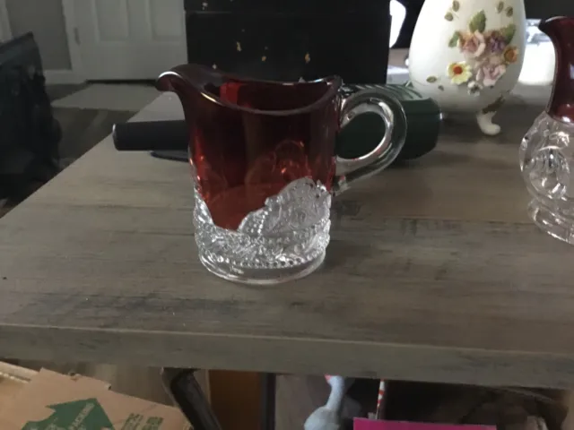 Antique EAPG Ruby Red Flash Glass Creamer Mug / Cup