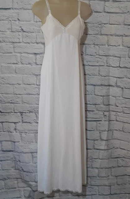 Vintage Shadowline Cream Nylon Silky Long Lace Trimmed  Full Slip Size 34
