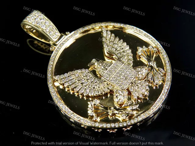 14K Gold Plated Mid-Flight Eagle 2"Medallion Pendant 2.50 Ct Lab Created Diamond