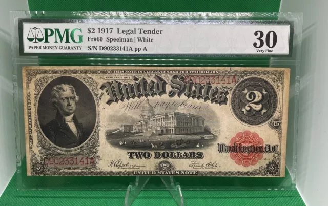 $2 1917 Legel Tender Red Seal PMG 30 Very Fine