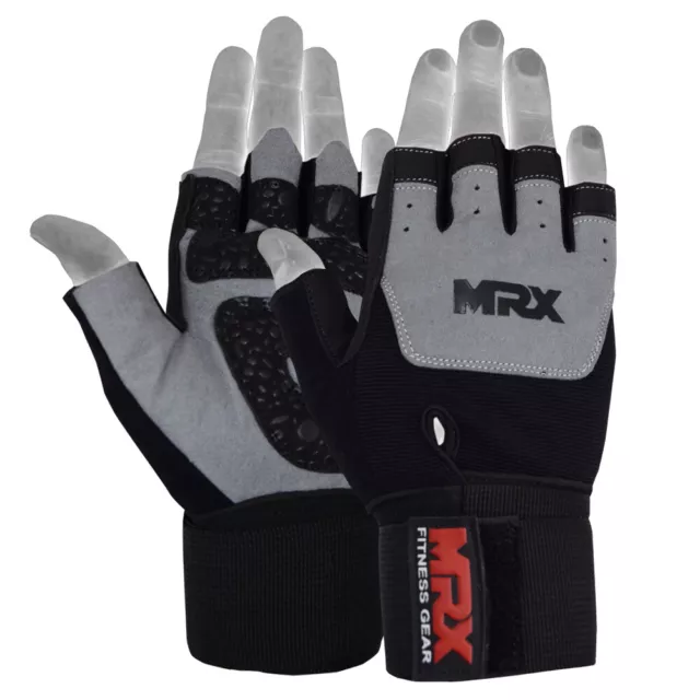 Weightlifting Gloves Gym Workout Weight Training Lifting Long Wrist Strap MRX