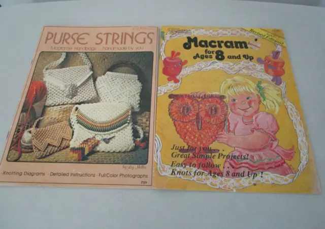 Lot 2 Vintage 1970s Macrame Crochet Purses Bags /Kid Booklet ages 8 up