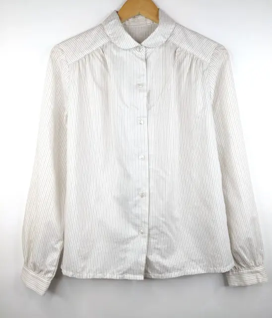 Vintage Classic 80s Women Button up Cotton Shirt Peter Pan Collar Size 8 10 S