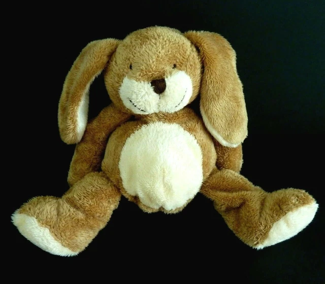 81. DOUDOU PELUCHE NICOTOY LAPIN marron beige ecru blanc billes19cm EXC. ETAT
