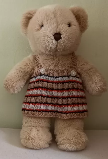 Hand Knitted Teddy Bear Clothes - Pinafore Dress with Knickers Fits 14-15" Bear