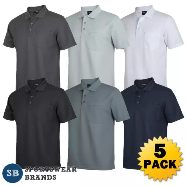 5 x Mens Waffle Pocket Polo Shirt Quick Dry Comfort Top Modern Work Uniform 7WPP