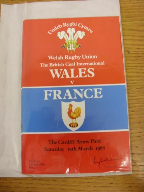 19/03/1988 Rugby Union: Wales v France [At Cardiff Arms Park] Official Programme