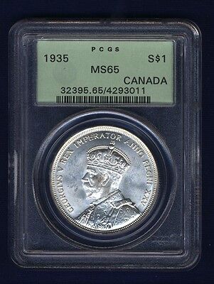 Canada George V  1935 1 Dollar Silver Coin Gem Uncirculated, Certified Pcgs Ms65