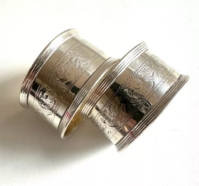 1920 Solid Sterling Silver CHESTER PAIR of Engraved Napkin Rings