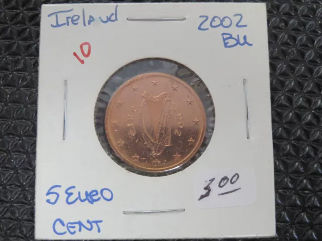 2002 Ireland Five  Euro Cent BU Harp Coin *Red BU *  ~#B12-10