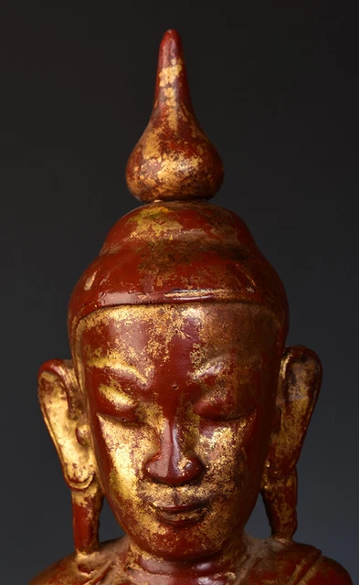 18th Century, Shan, Antique Burmese Wooden Seated Buddha 2
