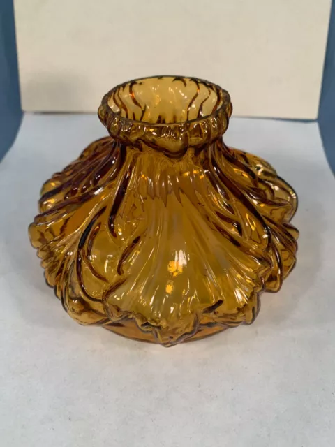 Miniature Amber Glass Plume pattern Miniature Oil Lamp Shade 4" base
