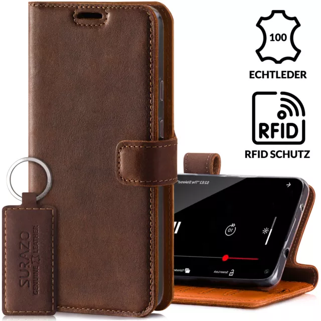 SURAZO® Echtleder Hülle Schutzhülle Flip Case Handyhülle Lederhülle Cover Tasche