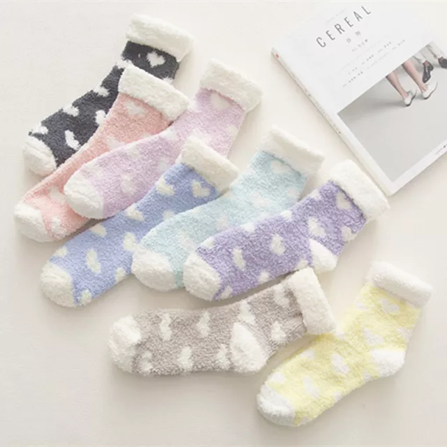 Polaire Chaussette Salon Chausson Moelleux Lit Souple Femmes Hiver Chaud Coeur ✿