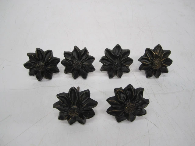 6 Vtg Cast Iron Daisy Sunflower Flower Floral Curtain Drapery Tie Back Tiebacks