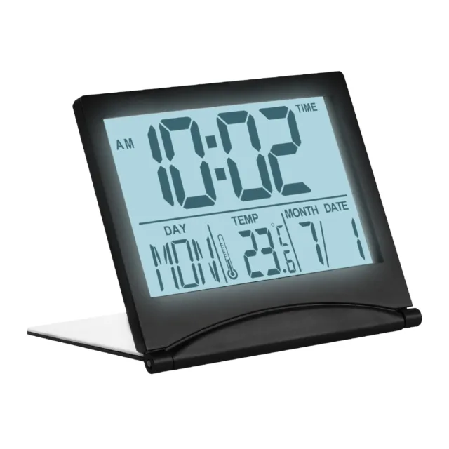 MMOBIEL Réveil de voyage numérique LCD pliable avec rétroéclairage - Noir