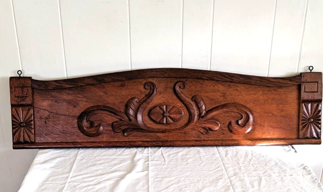 42"  Oak Carved Wood Furniture Pediment Crest Cabinet Header Salvage Repurpose