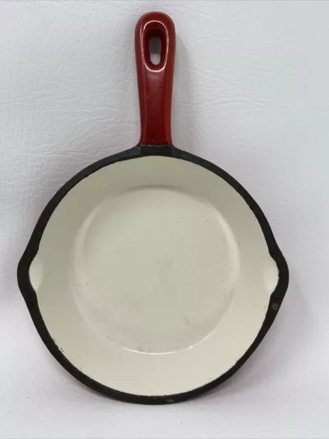 Unbranded 6 Inch Red Double Spouted Enameled Cast Iron Round Small Skillet