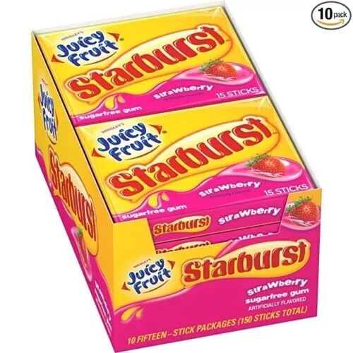 (10 Pack) JUICY FRUIT & STARBURST Strawberry Chewing Gum Bulk Pack, 15 Stick
