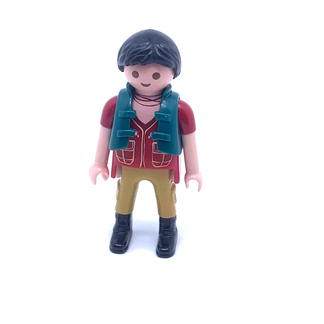 Personnage Playmobil Homme Avec Gilet Noir Et Pantalon Rouge - Pièce Issue De La Voiture De Course 3738, Occasion