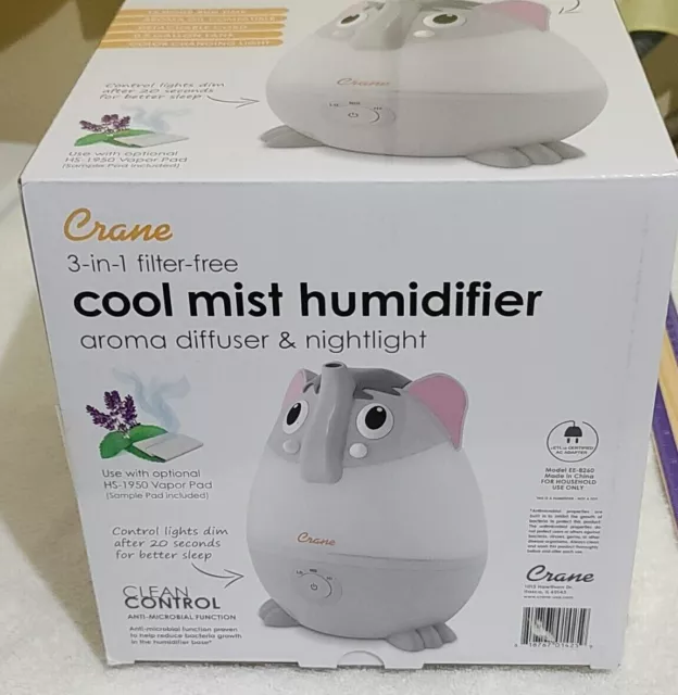 NEW - CRANE - Filter Free Humidifier - 1 Gallon Ultrasonic Cool Mist - ELEPHANT