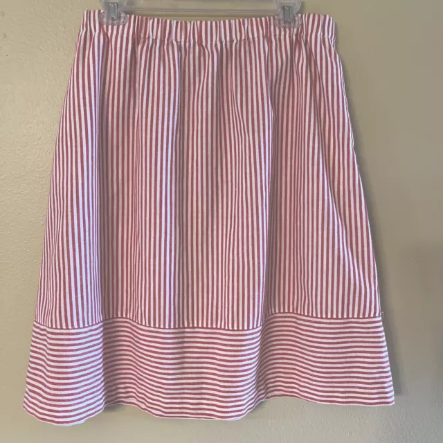 J.Crew Linen Blend Red White Striped Elastic Waist Pockets A-line Skirt - Large