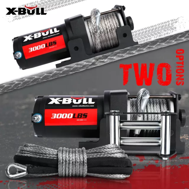 X-BULL 12V  Electric Winch 3000LBS Steel Cable Wireless ATV With Synthetic Rope