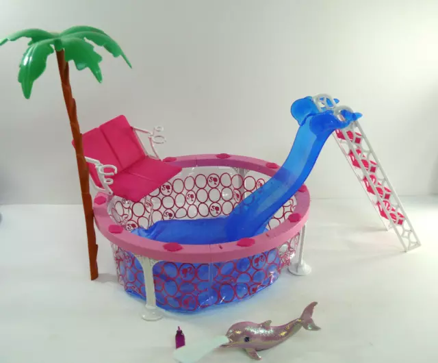 Mattel Barbie Glam Pool 2012 Swim Dolphin Slide Palm Tree Playset X9299 In  Box