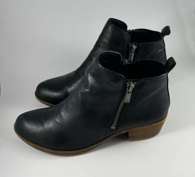 Lucky Brand Womens 8.5M Basel Black Leather Double Zip Ankle Booties