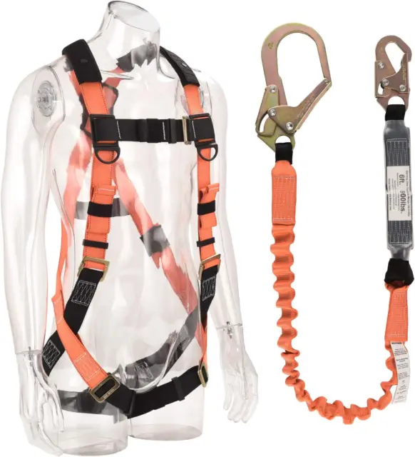 1 D-Ring Industrial Fall Protection Safety Harness Kit with Single Leg 6-Foot Sh