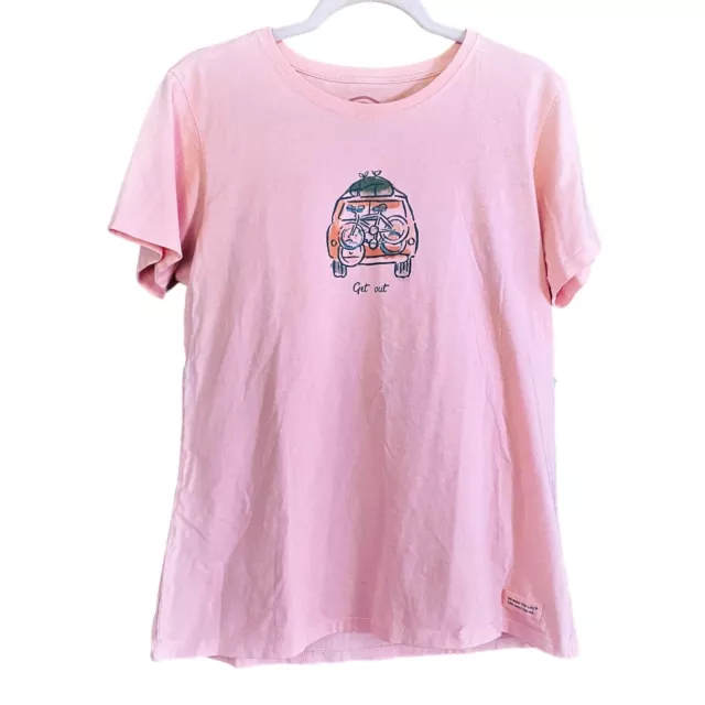 Life is Good Size Large Womens Pink Short Sleeve Get Out the Bike Road Trip