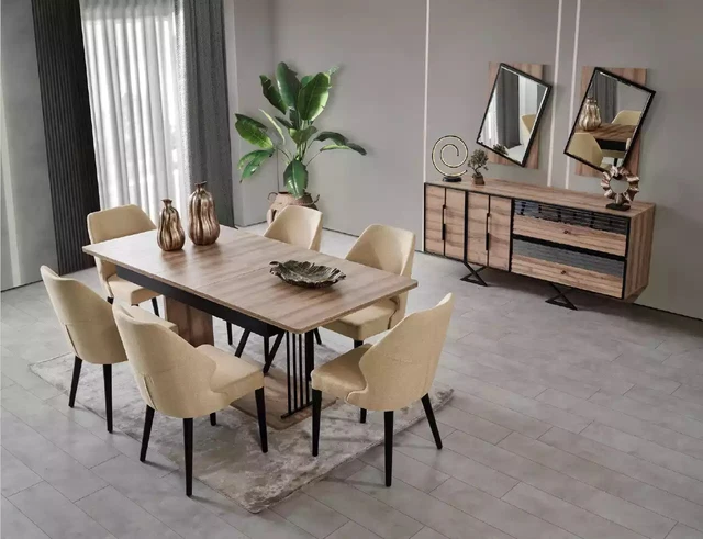 Juego completo de muebles de comedor muebles de madera mesa de comedor sillas aparador 8 piezas