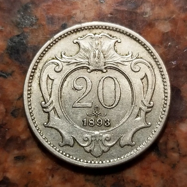 1893 Austria 20 Heller Coin - High Grade - #B2431