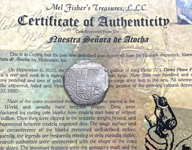 1613-16 Silver Atocha 8 Reales Grade 1 Shipwreck Mel Fisher Salvage Bolivia Coin
