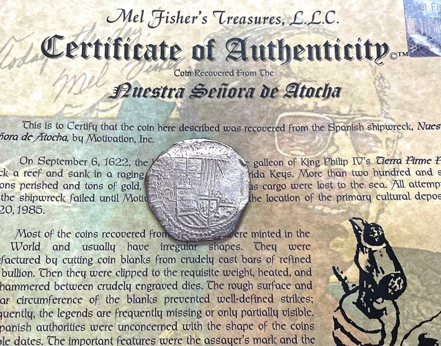 1613-16 Silver Atocha 8 Reales Grade 1 Shipwreck Mel Fisher Salvage Bolivia Coin