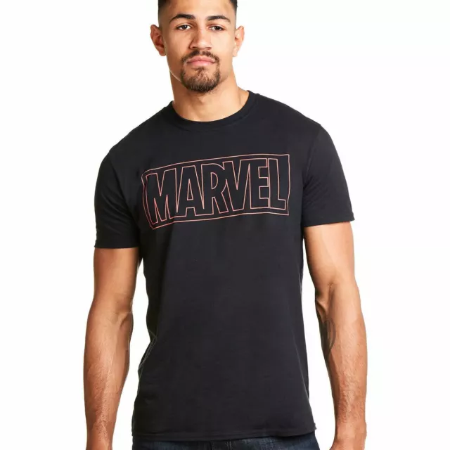 Official Marvel Mens Outline Logo T-shirt Black S-XXL