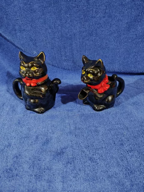 Vintage Shafford Redware Black Cat Two Piece Set Teapot Sugar Pottery 1950's